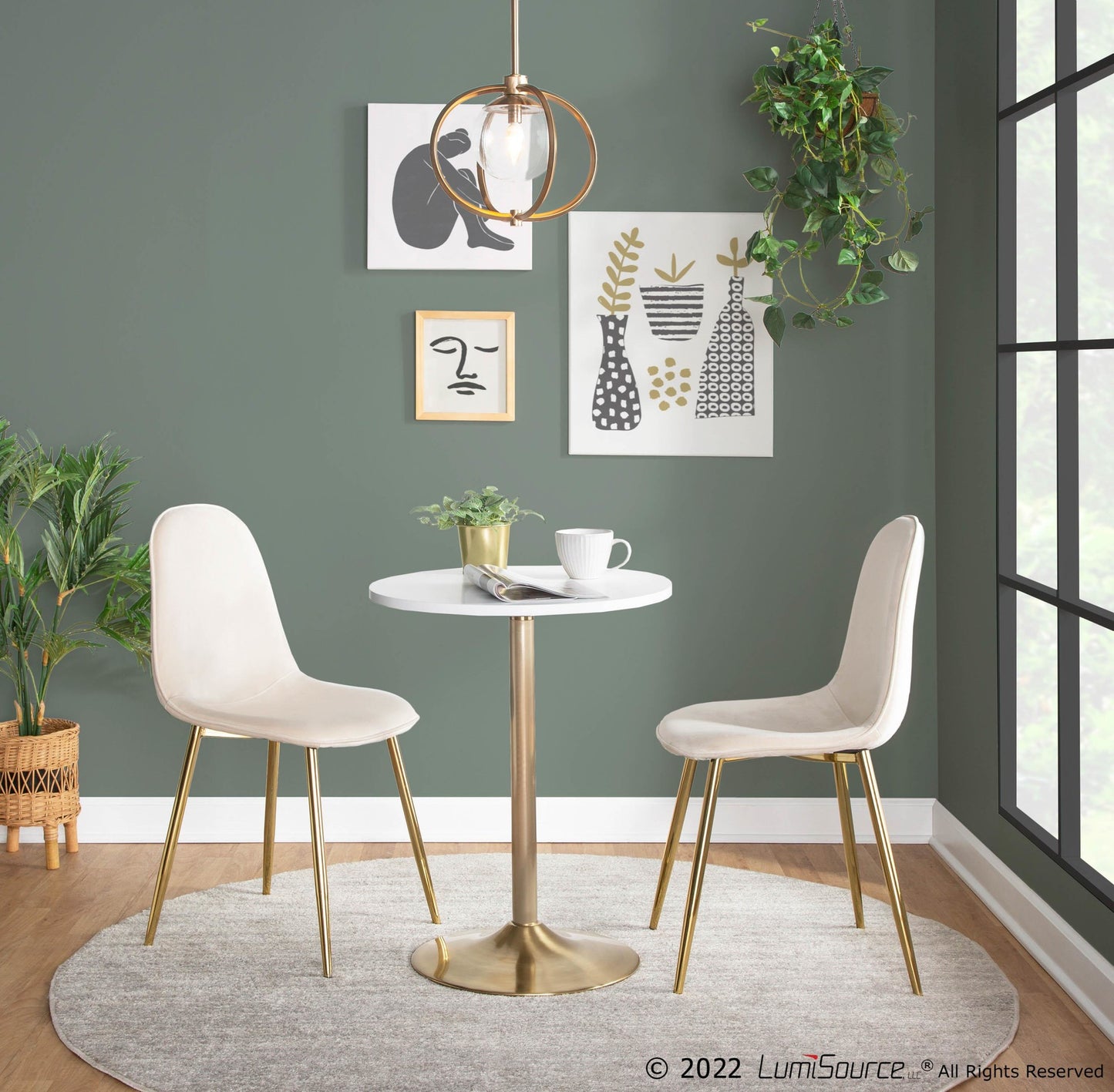 Pebble Dining or Bar Table, Gold/White