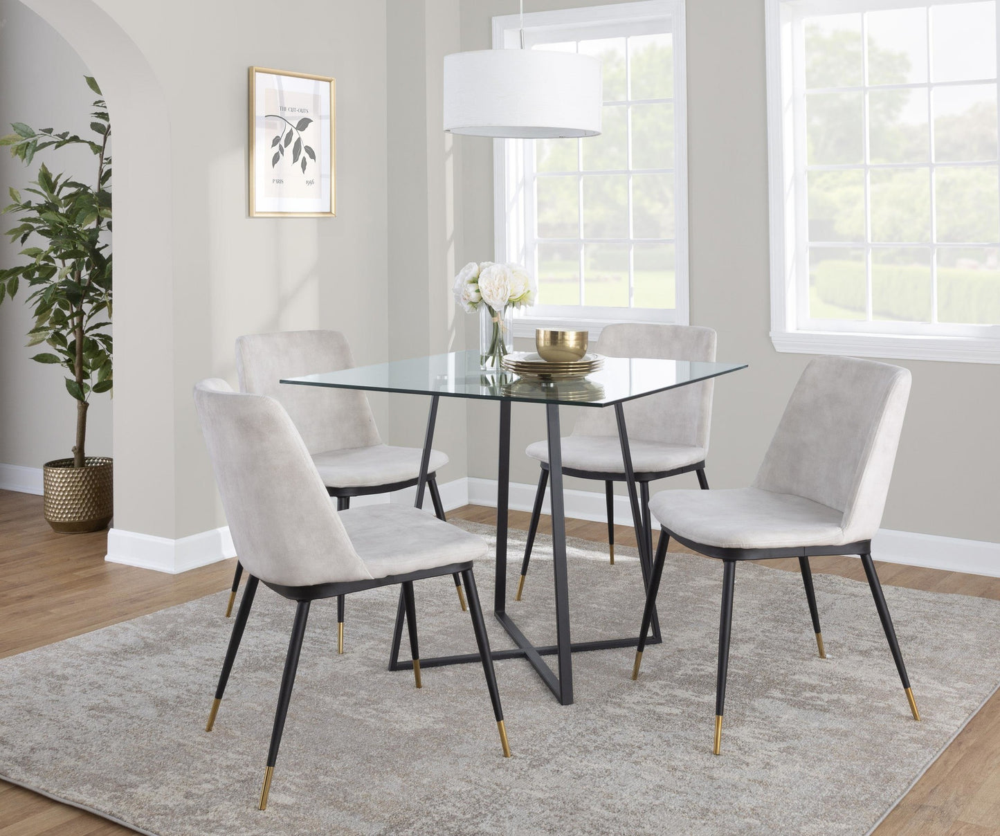 Cosmo Square Dining Table, Black/Glass