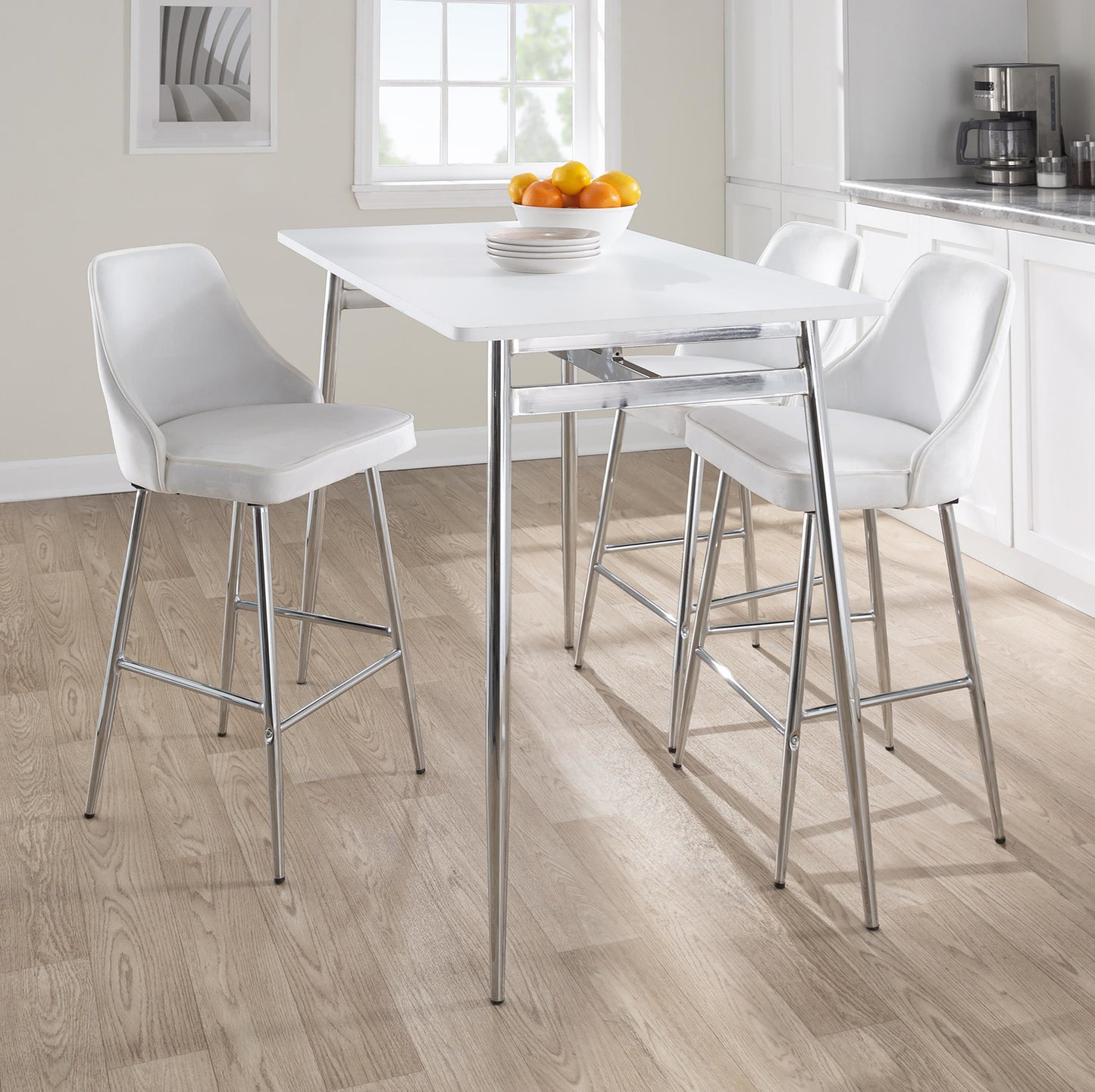 Marcel Counter Table, Chrome/White