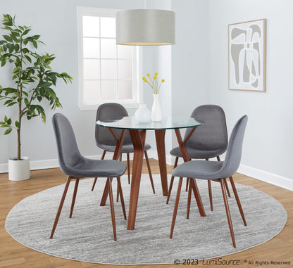 Folia Round Pebble Mid-Century Modern 5 Piece Dining Set, Grey Velvet
