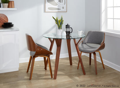 Folia Round Fabrizzi Mid-Century Modern  3 Piece Dining Set, Grey Fabric