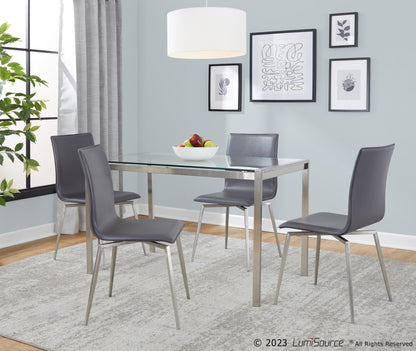 Fuji-Mason Upholstered Swivel Contemporary Dining Set Dining Set in Brushed Stainless Steel, Clear Glass, and Grey Faux Leather by LumiSource - 5 Piece