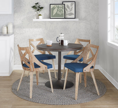 Dakota-Charlotte Contemporary 5 Piece Dining Set in Antique Metal, Blue Fabric