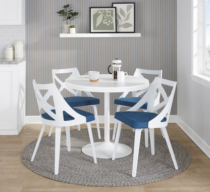 Dakota-Charlotte Contemporary 5 Piece Dining Set in White Steel, Grey Fabric