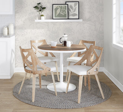 Dakota-Charlotte Contemporary 5 Piece Dining Set in White Metal, with Cream Noise Fabric