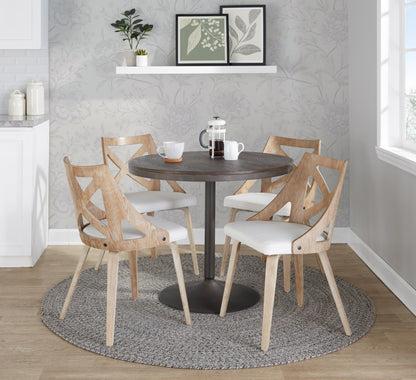 Dakota-Charlotte Contemporary 5 Piece Dining Set in Antique Metal, Cream Noise Fabric