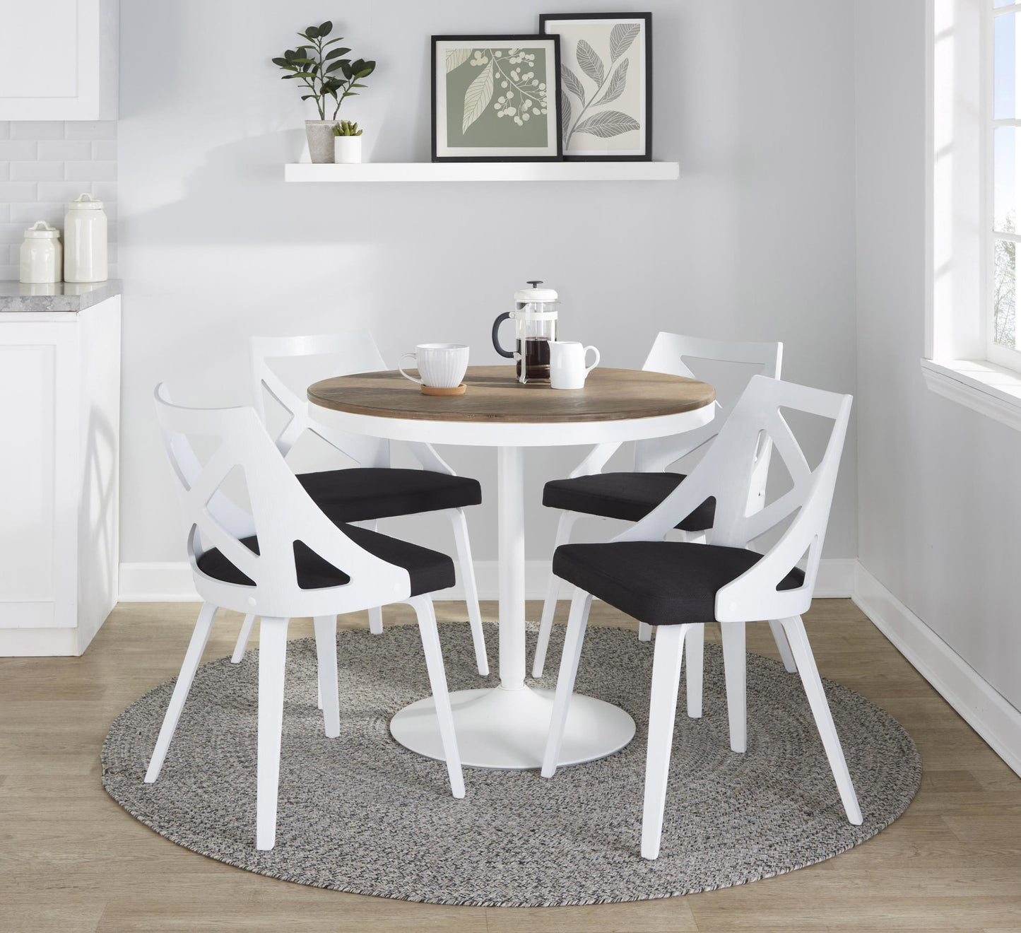 Dakota-Charlotte Contemporary 5 Piece Dining Set in White Steel, Charcoal Fabric