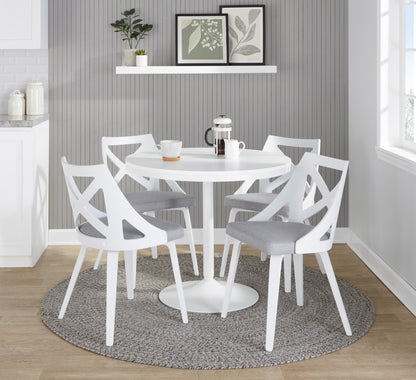 Dakota-Charlotte Contemporary 5 Piece Dining Set in White Steel, Light Grey Fabric