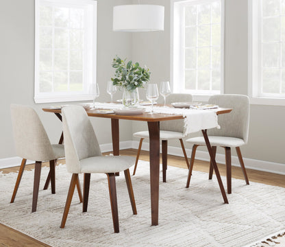 Folia-Toriano Mid-Century Modern Dining Set in Walnut Wood and Beige Fabric by LumiSource - 5 Piece