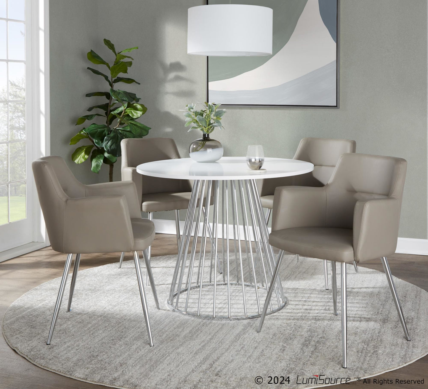 Canary Dining Table, Silver/White