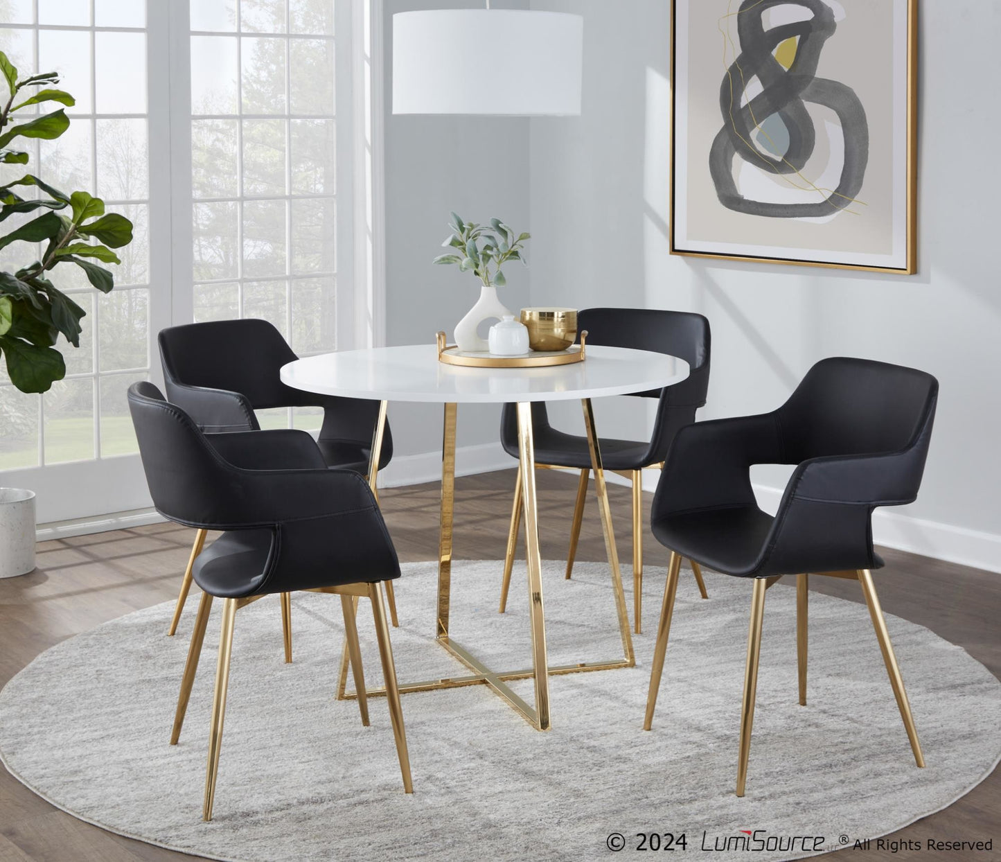 Cosmo Dining Table, Gold/White