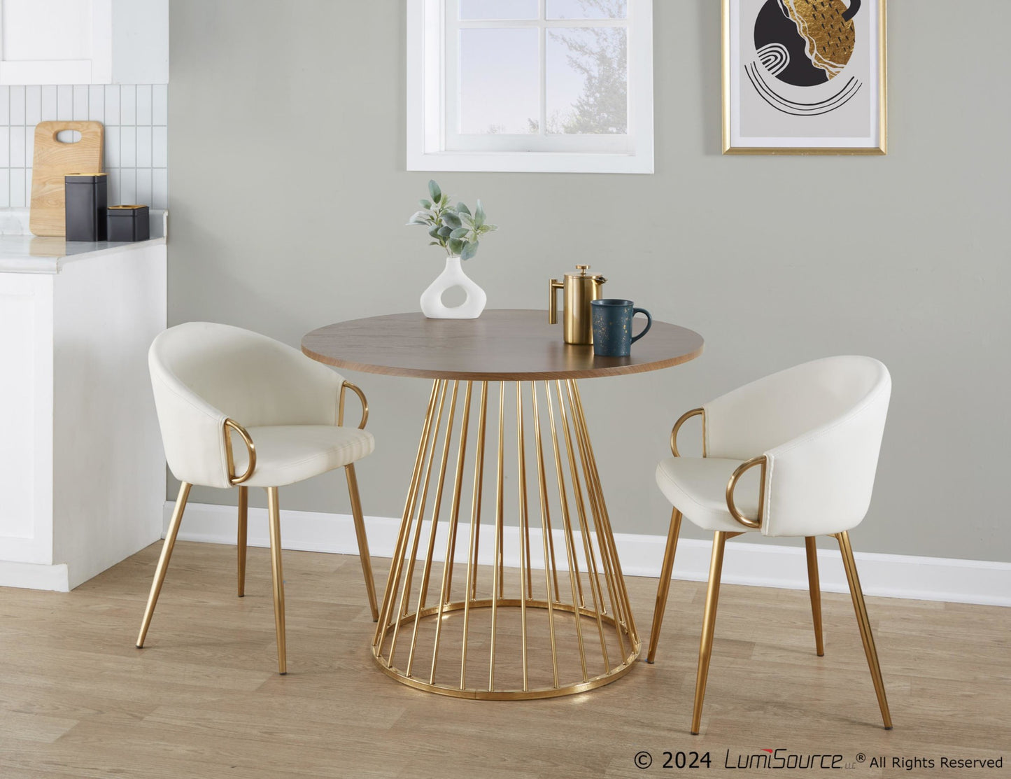 Canary Dining Table, Gold/Walnut