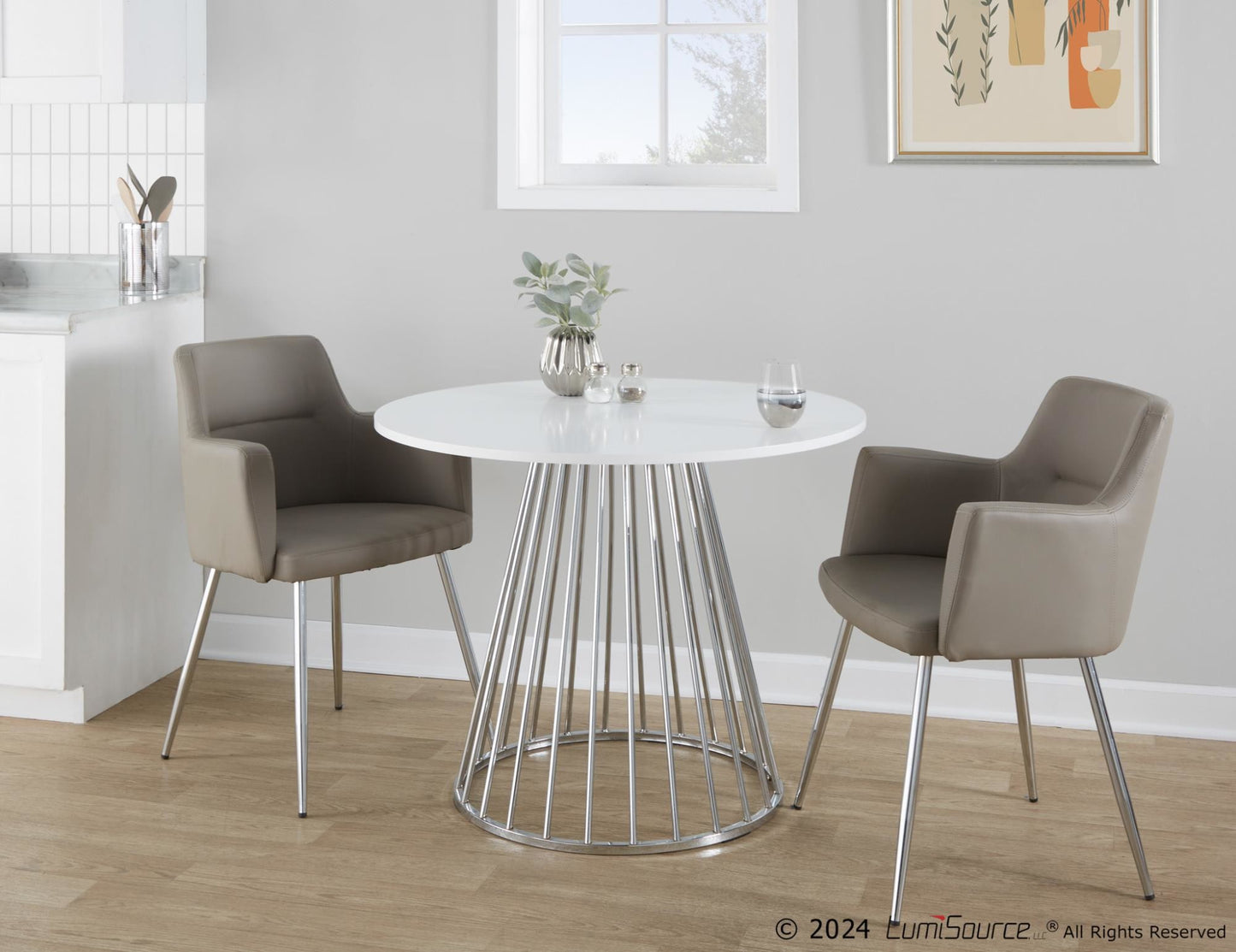 Canary Dining Table, Silver/White