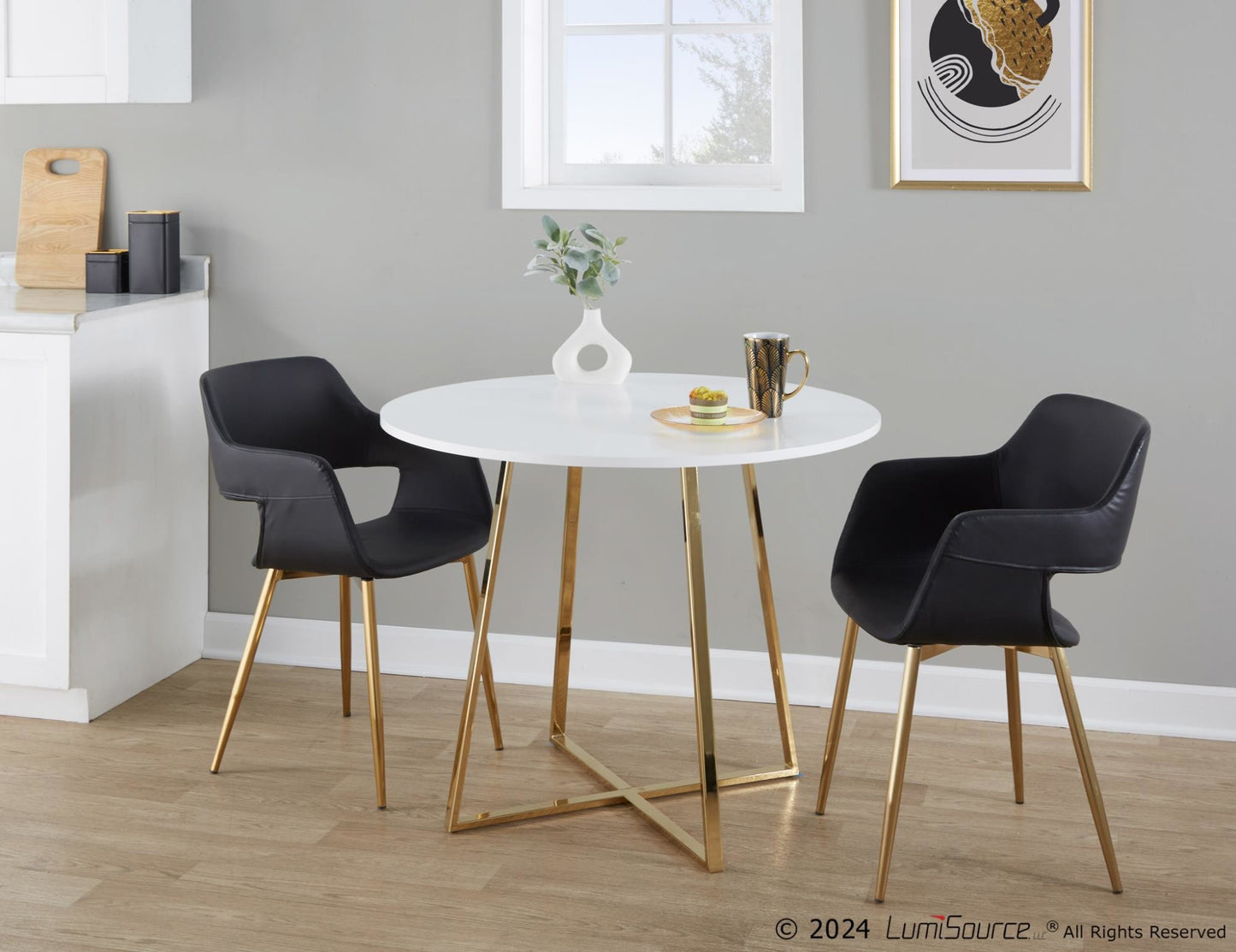 Cosmo Dining Table, Gold/White