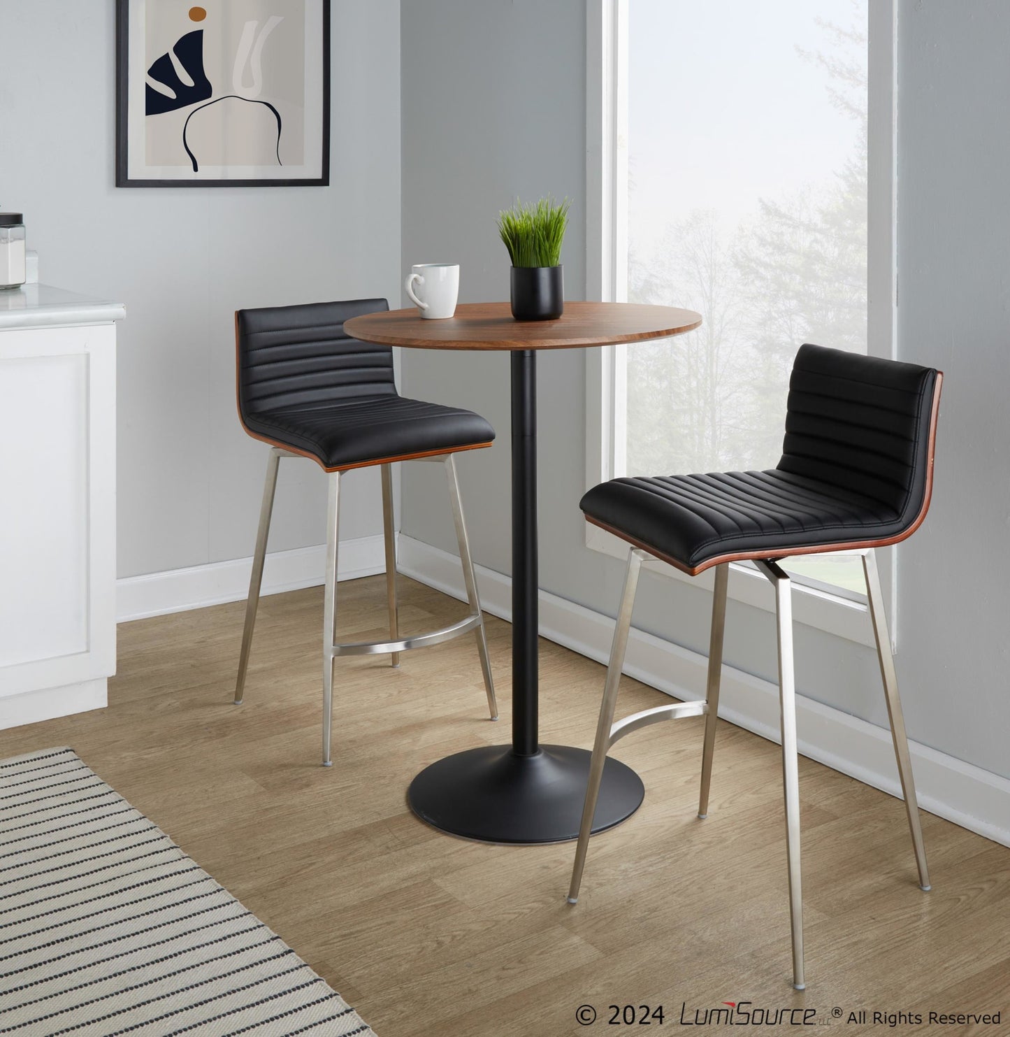 Pebble-Mason Swivel Counter Height Dining Set - 3 Piece, Black