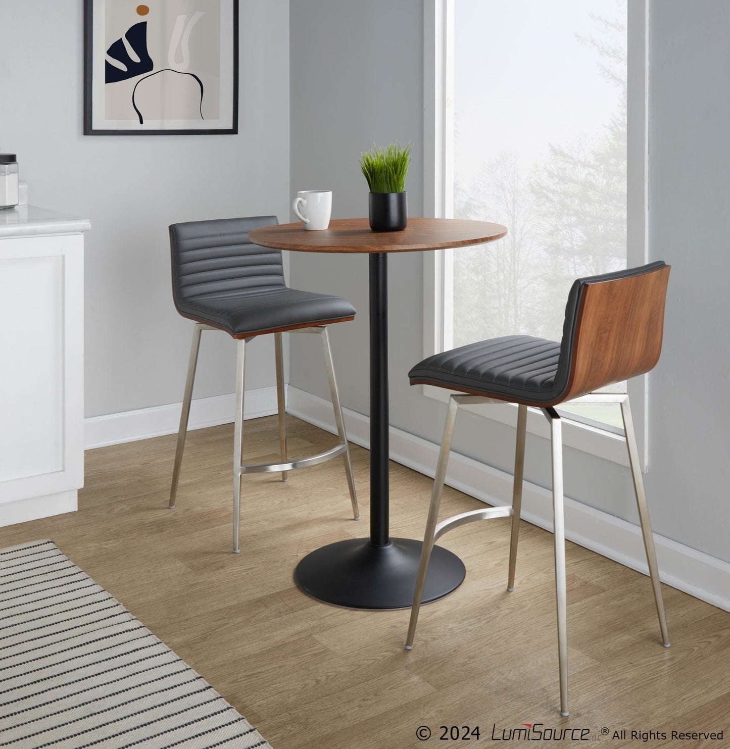 Pebble-Mason Swivel Counter Height Dining Set - 3 Piece, Grey