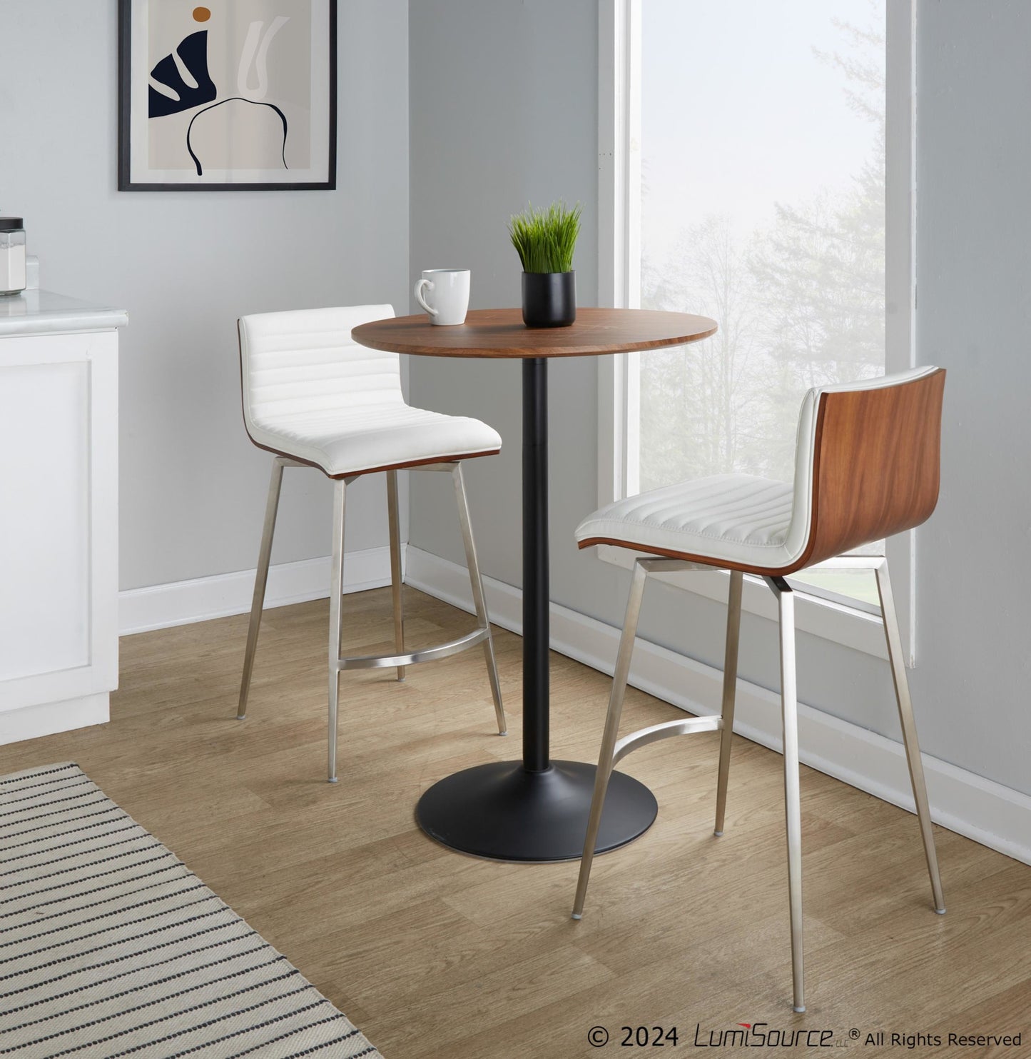 Pebble-Mason Swivel Counter Height Dining Set - 3 Piece, White