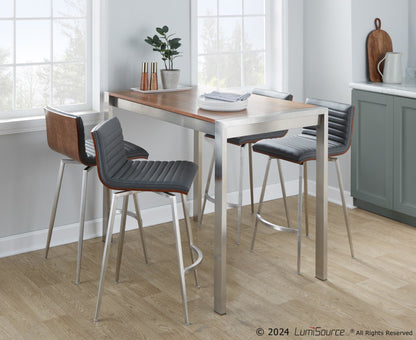 Mason 5-Piece Contemporary Counter Set in Stainless Steel, Walnut, and Grey Faux Leather by LumiSource