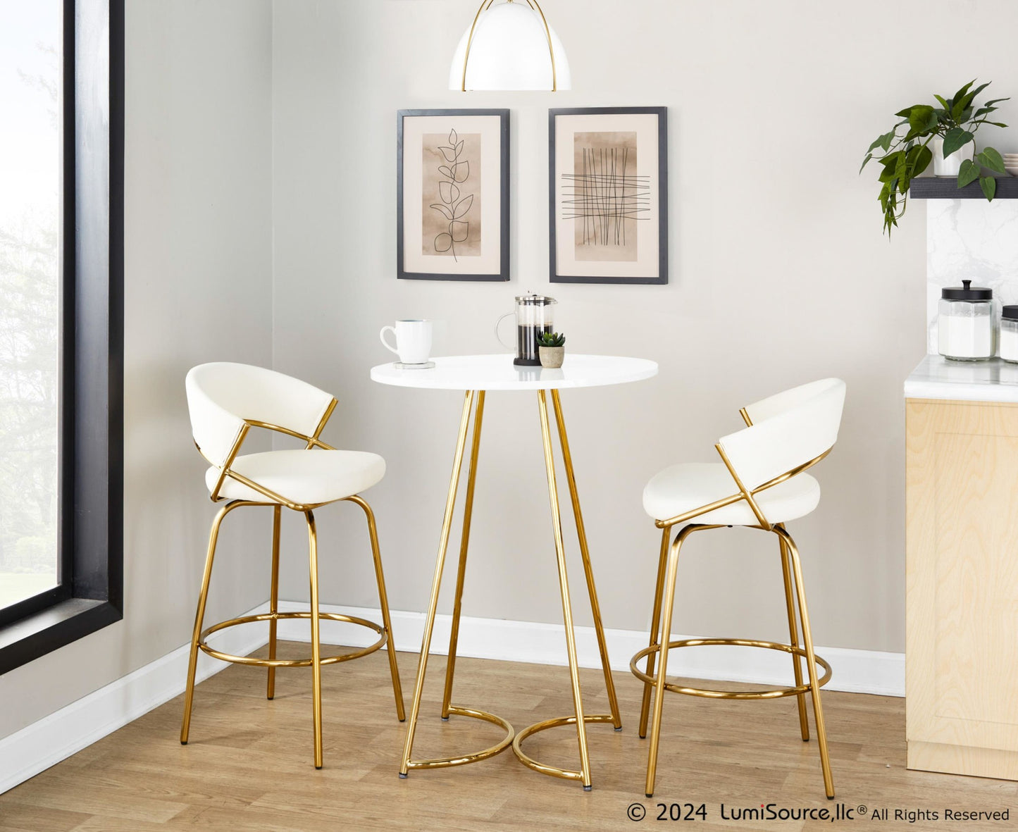 Cece Counter Table, Gold/White
