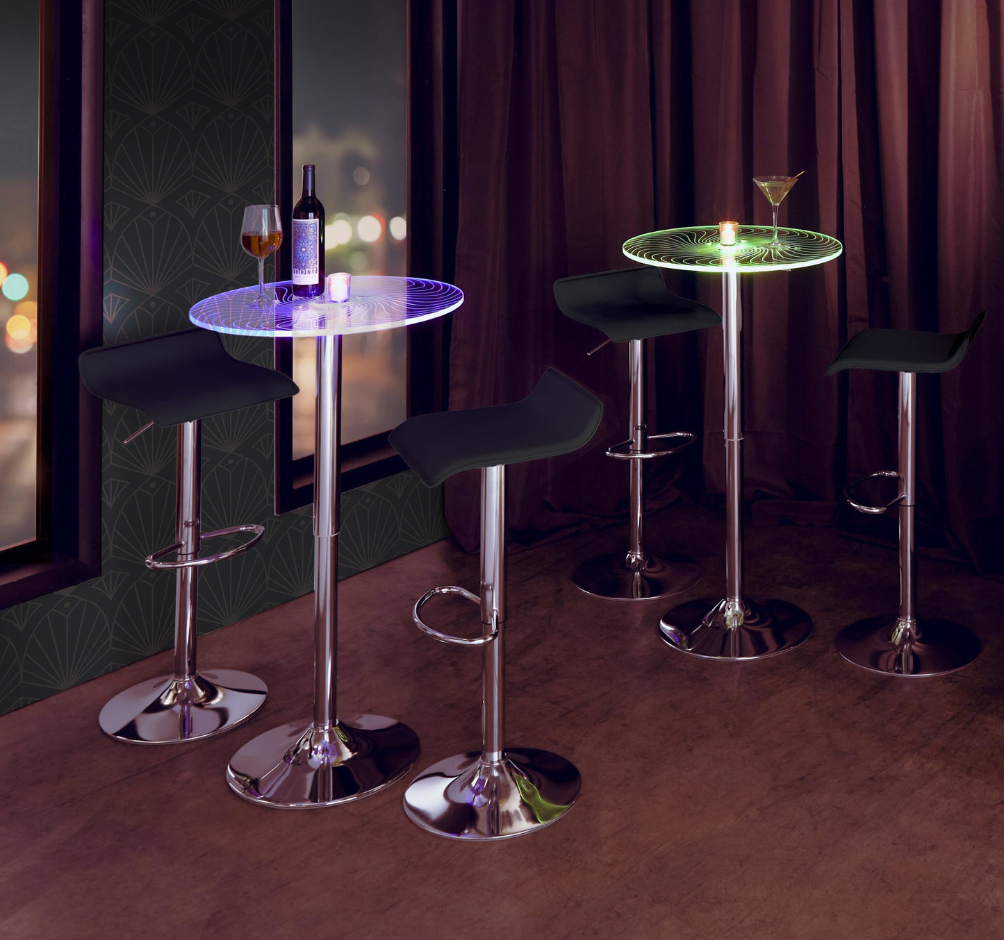Spyra-Ale Contemporary Adjustable Bar Set with Light Up Tabletop, Black