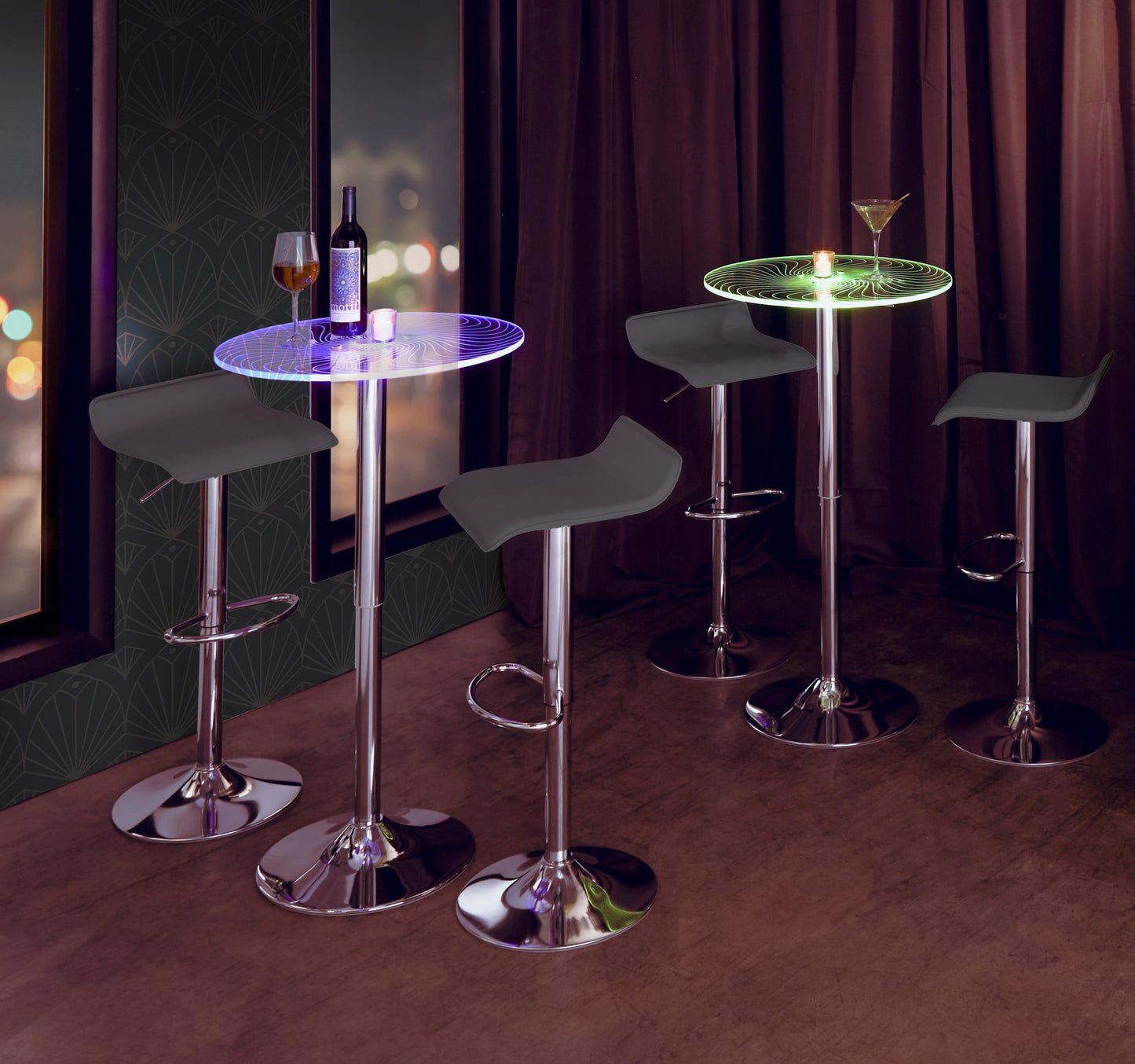 Spyra-Ale Contemporary Adjustable Bar Set with Light Up Tabletop, Grey