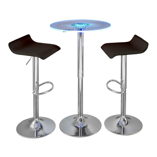 Spyra-Ale Contemporary Adjustable Bar Set with Light Up Tabletop, Brown