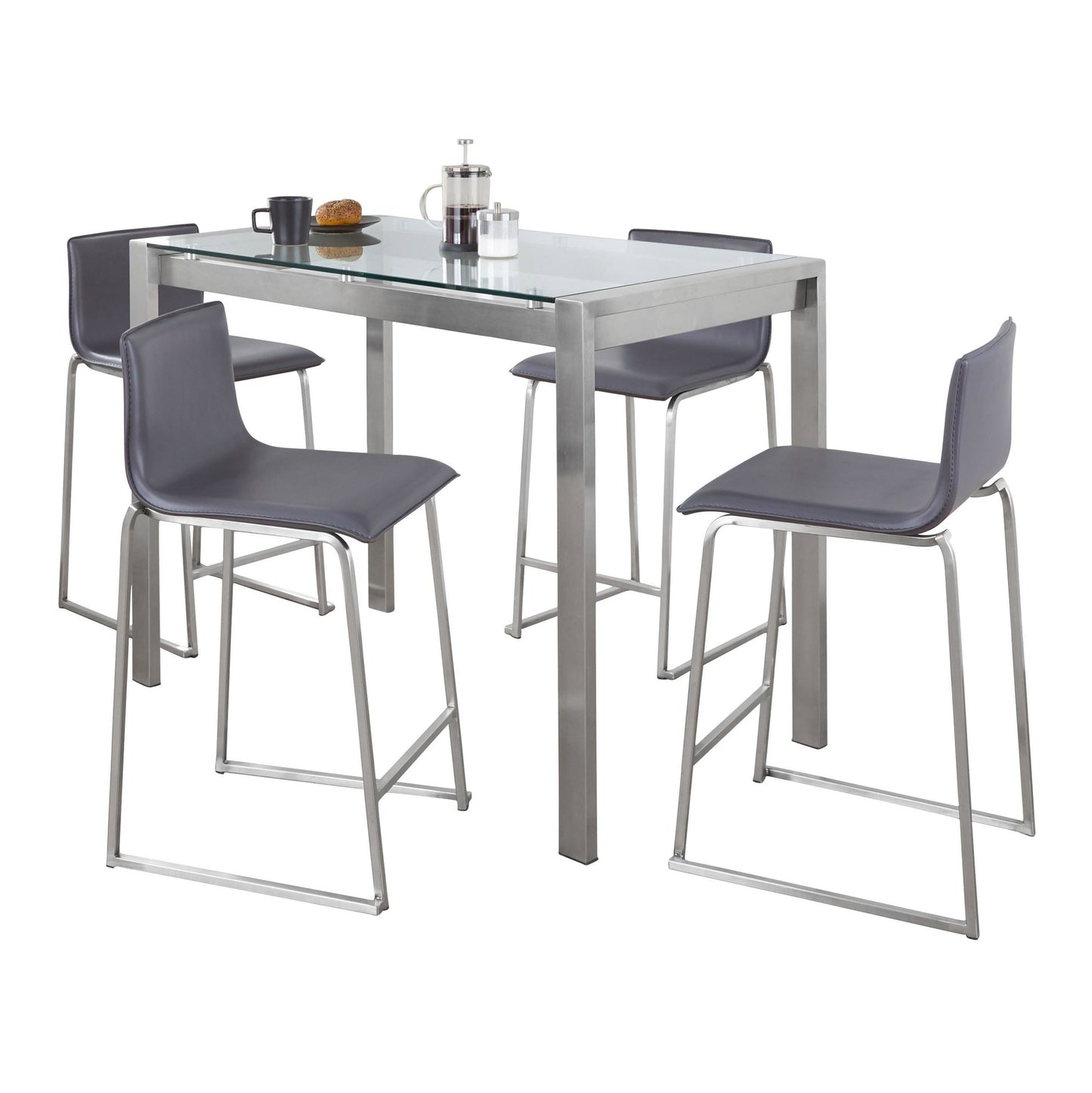 Fuji-Mara Upholstered Counter Height Dining Set - 5 Piece, Grey