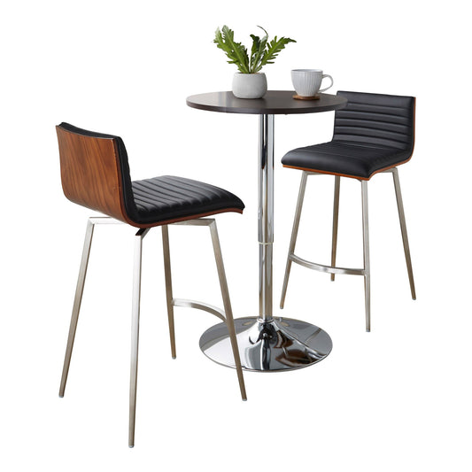 Mason Swivel Adjustable Counter Height Dining Set - 3 Piece, Black
