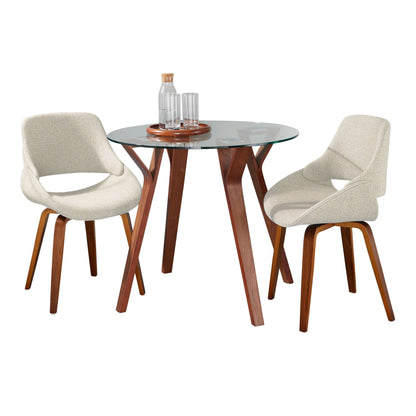 Folia Round Fabrico Mid-Century Modern  3 Piece Dining Set, Cream Noise Fabric