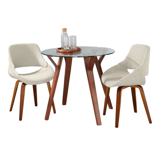 Folia Round Fabrico Mid-Century Modern  3 Piece Dining Set, Cream Noise Fabric