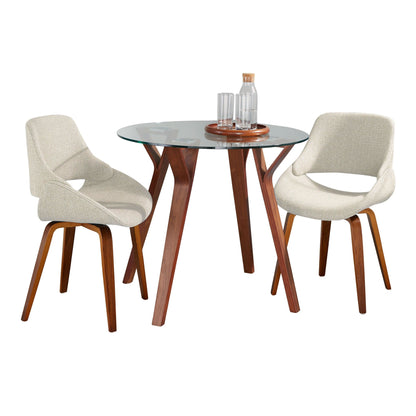 Folia Round Fabrico Mid-Century Modern  3 Piece Dining Set, Cream Noise Fabric