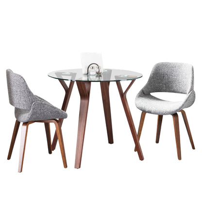 Folia Round Fabrico Mid-Century Modern  3 Piece Dining Set, Grey Fabric