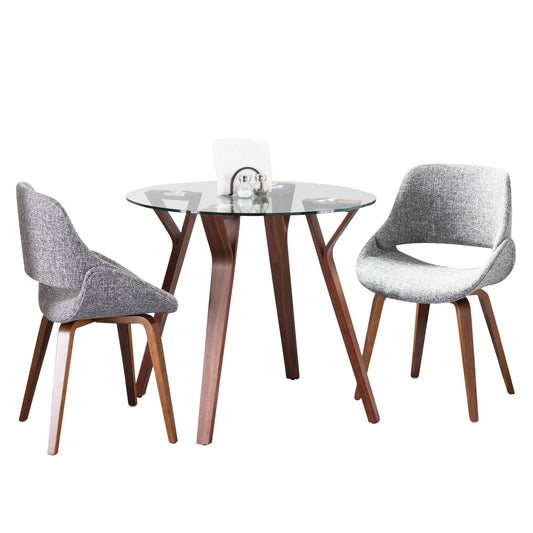 Folia Round Fabrico Mid-Century Modern  3 Piece Dining Set, Grey Fabric