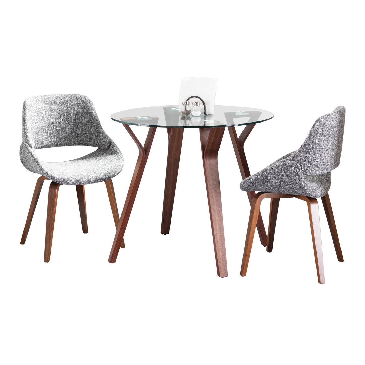 Folia Round Fabrico Mid-Century Modern  3 Piece Dining Set, Grey Fabric