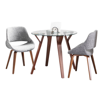 Folia Round Fabrico Mid-Century Modern  3 Piece Dining Set, Grey Fabric