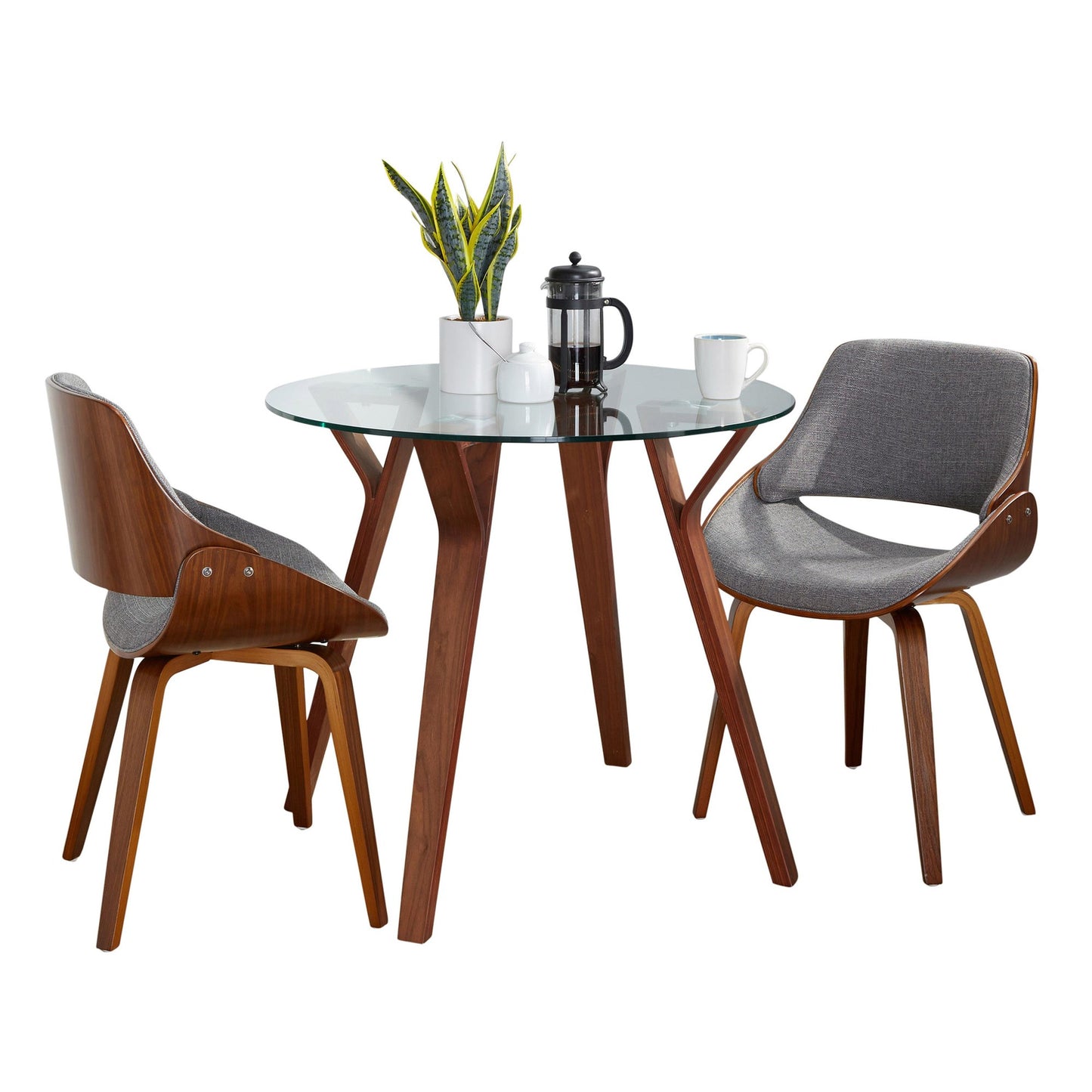 Folia Round Fabrizzi Mid-Century Modern  3 Piece Dining Set, Grey Fabric