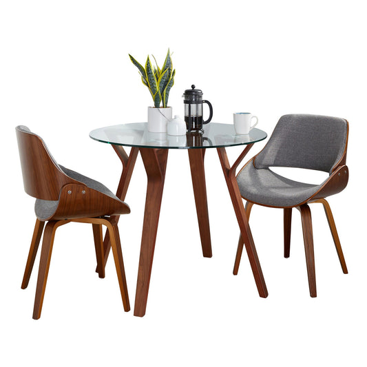 Folia Round Fabrizzi Mid-Century Modern  3 Piece Dining Set, Grey Fabric