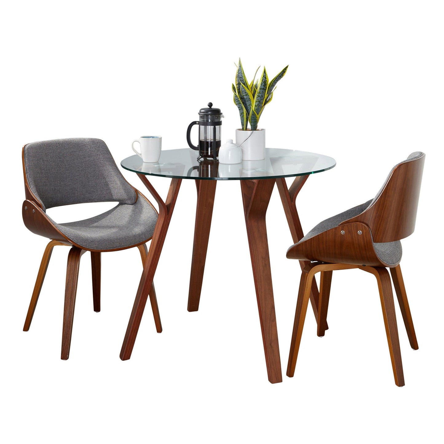 Folia Round Fabrizzi Mid-Century Modern  3 Piece Dining Set, Grey Fabric