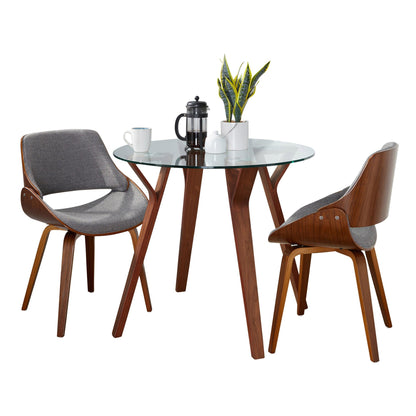 Folia Round Fabrizzi Mid-Century Modern  3 Piece Dining Set, Grey Fabric
