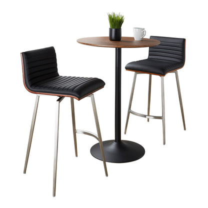 Pebble-Mason Swivel Counter Height Dining Set - 3 Piece, Black