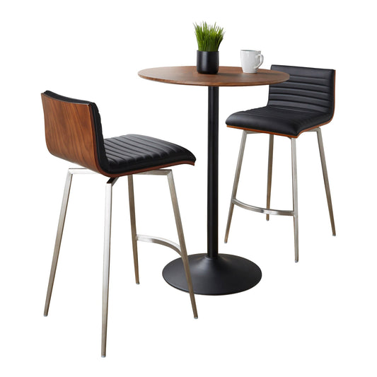 Pebble-Mason Swivel Counter Height Dining Set - 3 Piece, Black