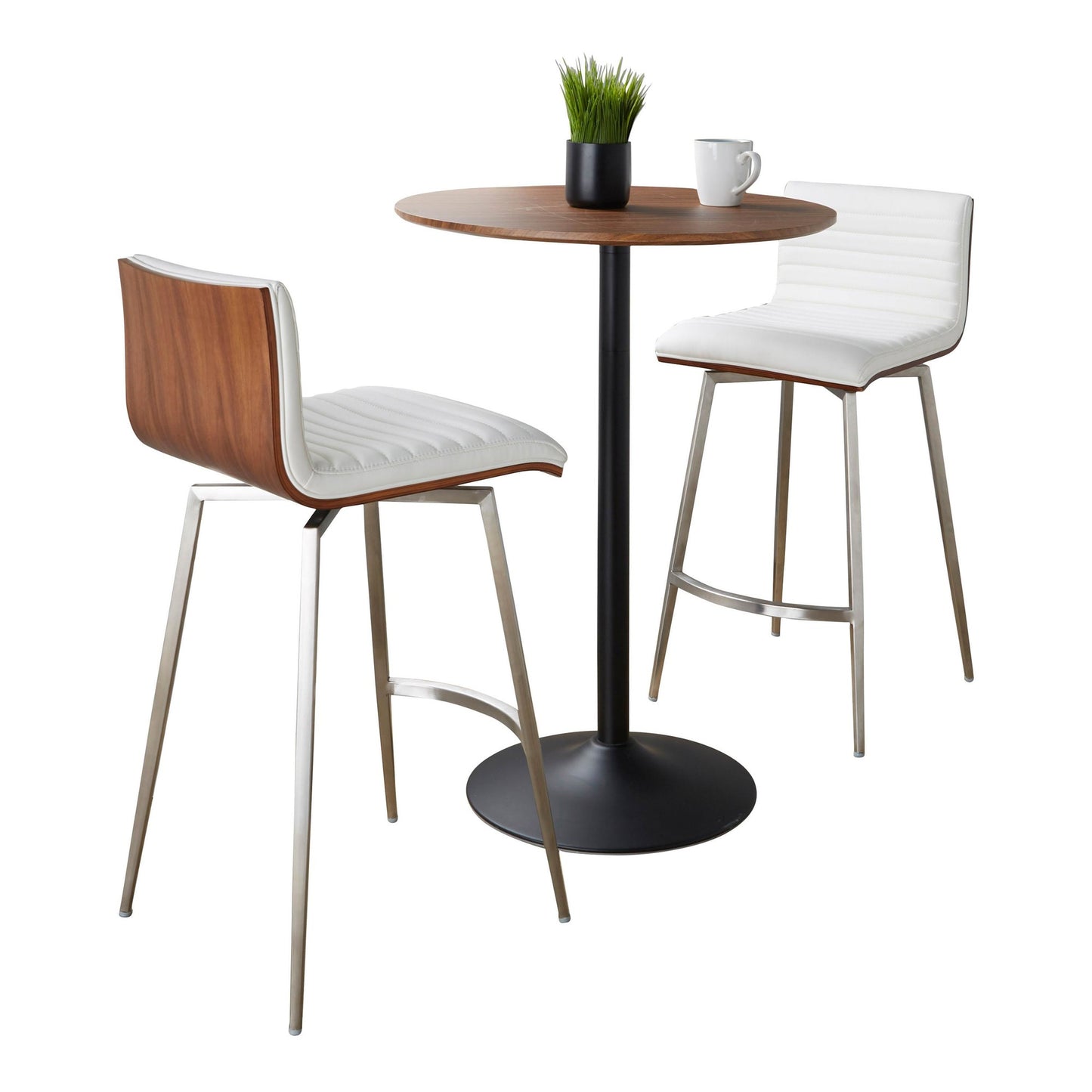 Pebble-Mason Swivel Counter Height Dining Set - 3 Piece, White