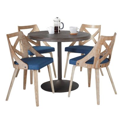Dakota-Charlotte Contemporary 5 Piece Dining Set in Antique Metal, Blue Fabric