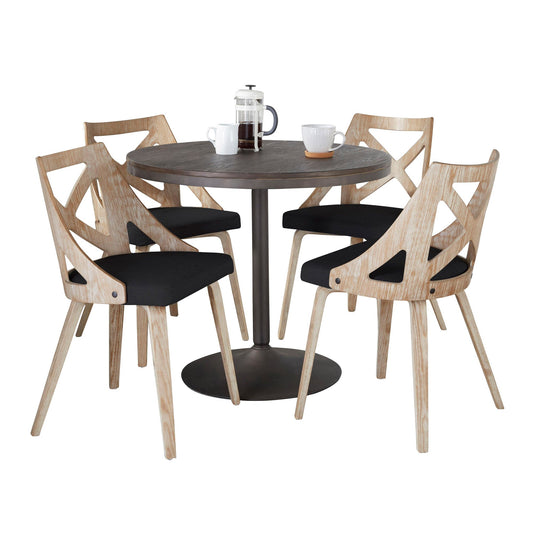 Dakota-Charlotte Contemporary 5 Piece Dining Set in Antique Metal, Charcoal Fabric