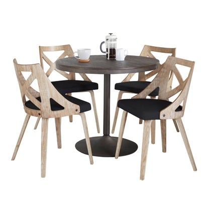 Dakota-Charlotte Contemporary 5 Piece Dining Set in Antique Metal, Charcoal Fabric