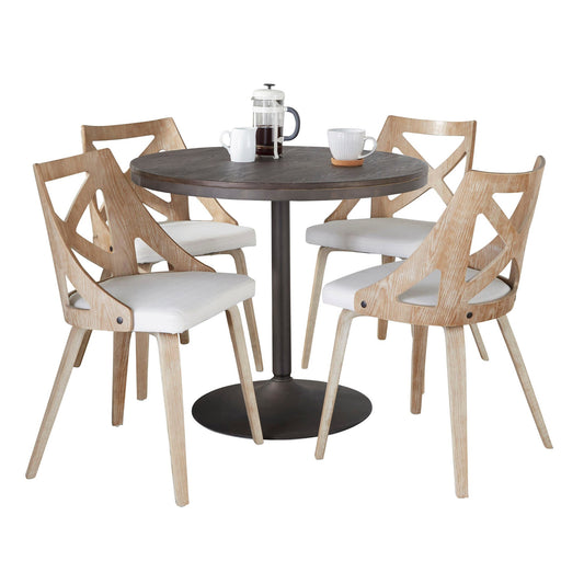 Dakota-Charlotte Contemporary 5 Piece Dining Set in Antique Metal, Cream Noise Fabric