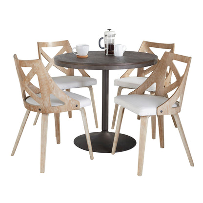 Dakota-Charlotte Contemporary 5 Piece Dining Set in Antique Metal, Cream Noise Fabric