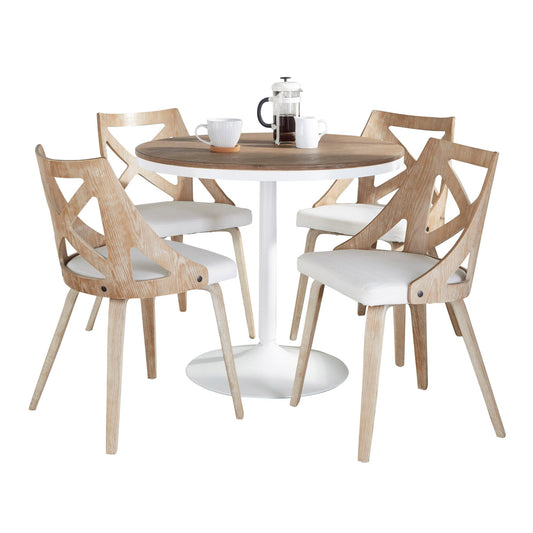 Dakota-Charlotte Contemporary 5 Piece Dining Set in White Metal, with Cream Noise Fabric