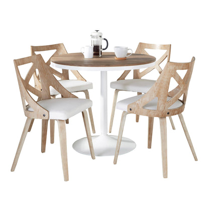 Dakota-Charlotte Contemporary 5 Piece Dining Set in White Metal, with Cream Noise Fabric