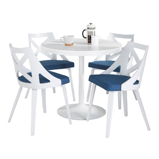 Dakota-Charlotte Contemporary 5 Piece Dining Set in White Steel, Grey Fabric